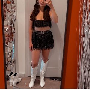 12th tribe suede sparkle fringe skirt (M) with belt